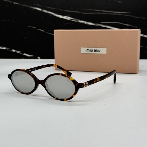 NEW MIU MIU MU04ZS OVAL HAVANA SILVER WOMEN SUNGLASSES MU04ZSF VAU07F - Picture 3 of 13